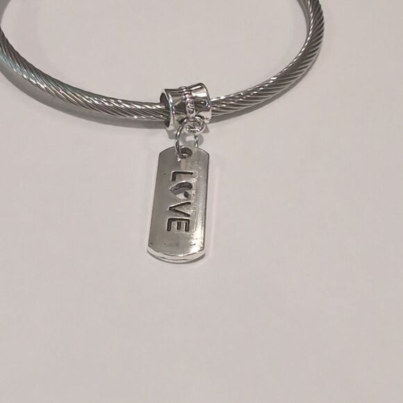 Silver Love Dangle Charm for Pandora Style Bracelet - Picture 1 of 5